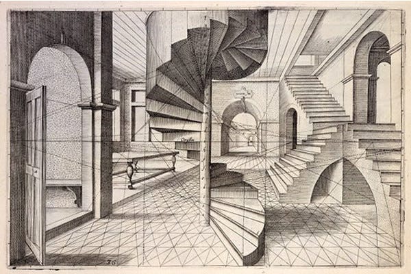 Perspective drawing of an interior by Vredeman de Vries
